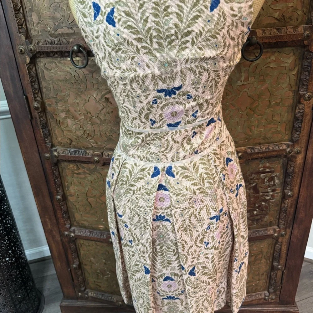 Tory Burch Cream Midi Dress with Blue and Pink Floral Embroidery 4 - Picture 3 of 11